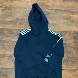 navy trefoil outline hoodie